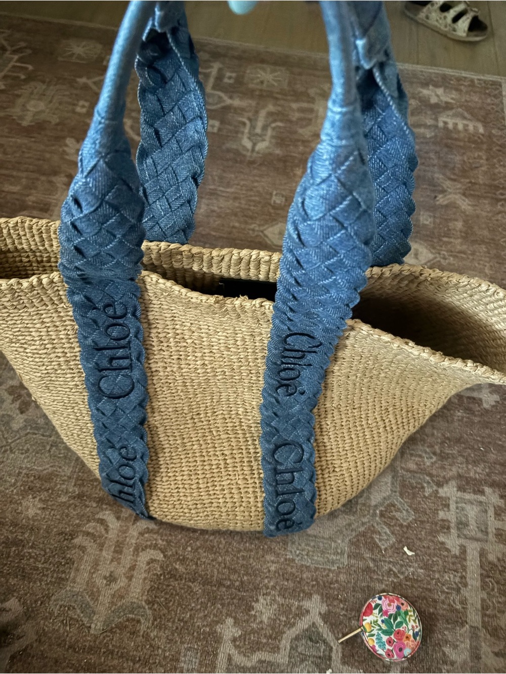 Chloé Natural Straw Tote with Navy Braided Handles - Picture 11 of 12